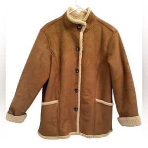 L.L. Bean Faux Seude Sherpa Lined Polyester Camel Jacket Large Petite